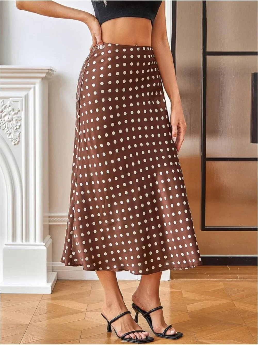Elegant Polka Dot Maxi Skirt | High Waist Satin Ruffle A-Line | Summer Style